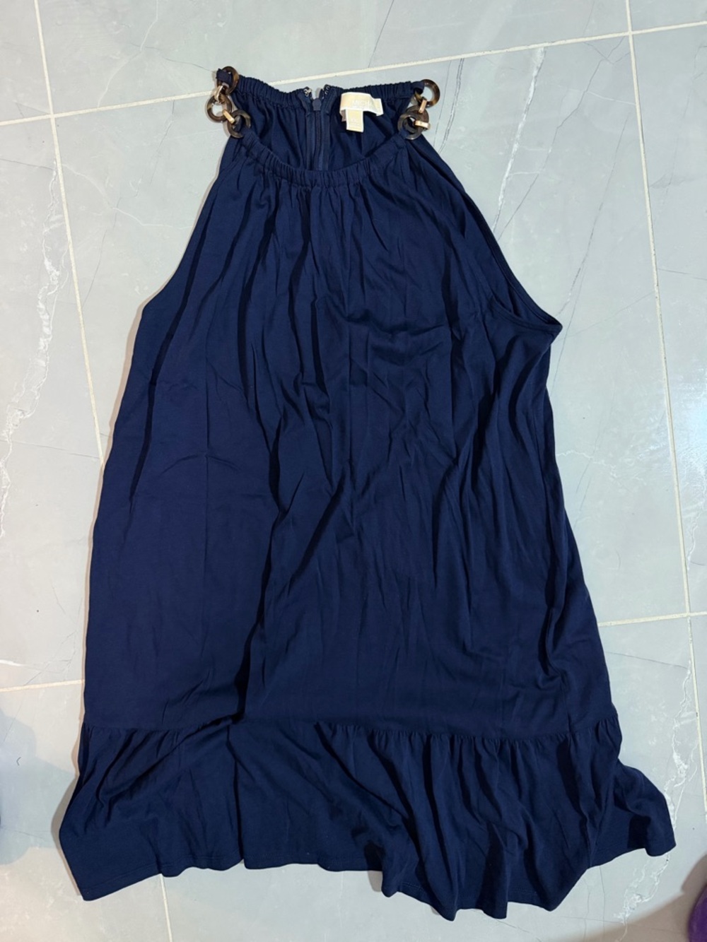 MICHAEL Michael Kors Navy Halter Dress with Chain Link Detail